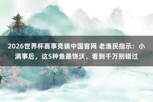 2026世界杯赛事竞猜中国官网 老渔民指示：小满事后，这5种鱼最饶沃，看到千万别错过